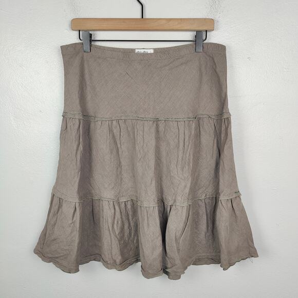 Vintage Y2K Allen Allen Linen Skirt Womens Large Taupe‎ Brown Tiered Boho Grunge - Picture 1 of 6